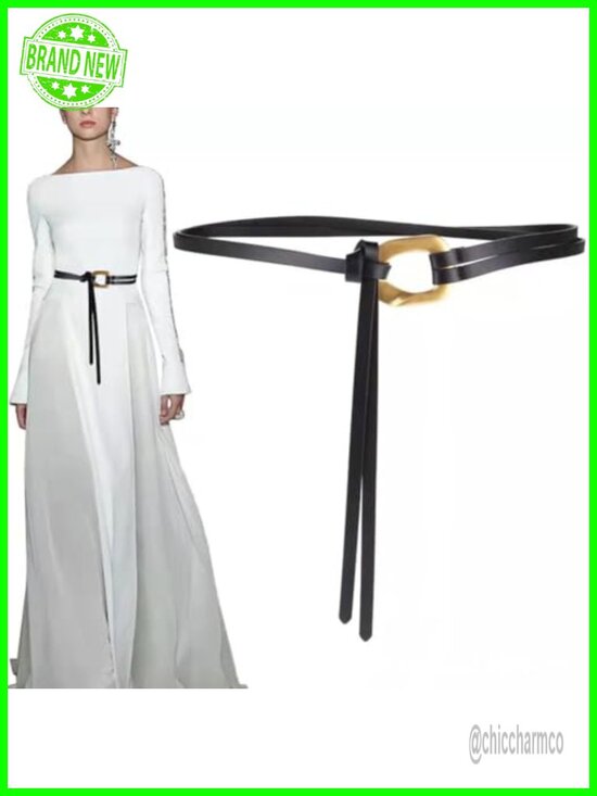Women\'s Double Strap Leather Belt with Gold Buckle - Retro Skinny Waist Belt main image 4